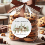 Deer Family Winter Snow Merry Christmas Classic Round Sticker<br><div class="desc">"Merry Christmas" sticker with a beautiful deer family on a snowy winter day .</div>