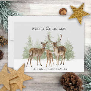 Deer Family Winter Snow Merry Christmas  Holiday Card