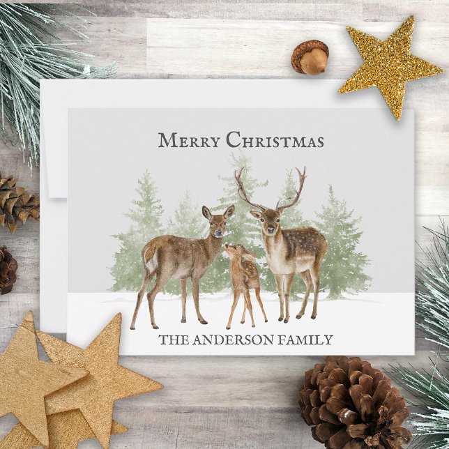 Deer Family Winter Snow Merry Christmas  Holiday Card (Creator Uploaded)