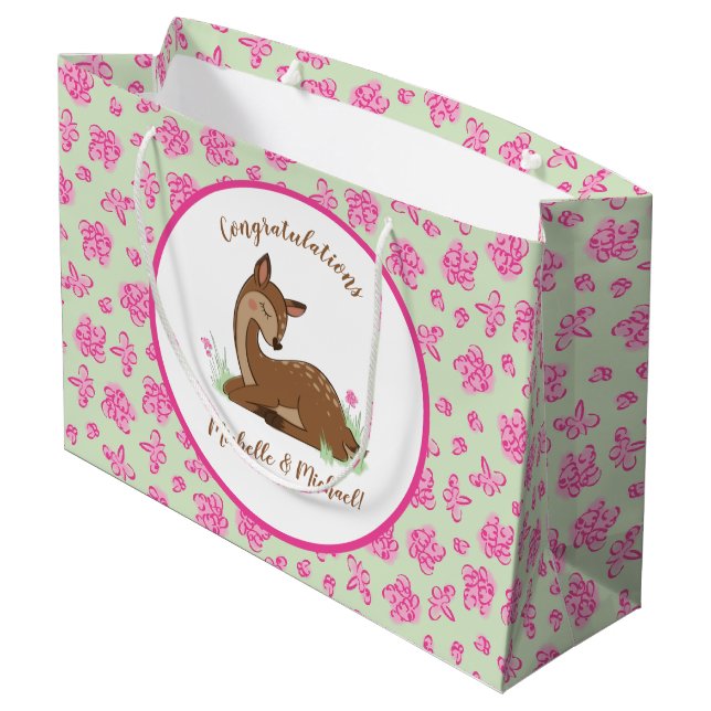 Deer Fawn Baby Shower Large Gift Bag (Back Angled)