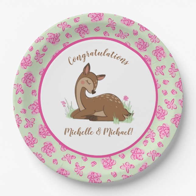 Deer Fawn Baby Shower Paper Plates (Front)