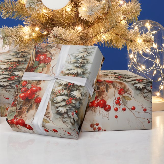  Deer Fawn Church Clock Christmas Wrapping Paper (Holidays)