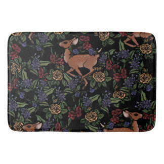 Deer Fawn Floral Pattern Bath Mat