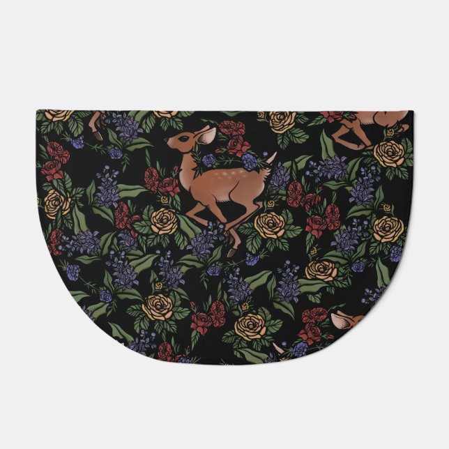 Deer Fawn Floral Pattern Doormat (Front)