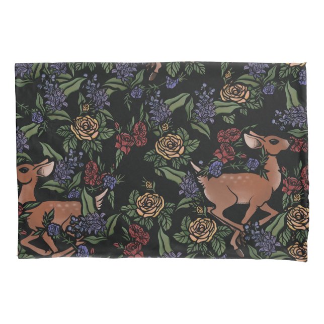 Deer Fawn Floral Pattern Pillow Case (Front)
