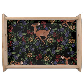 Deer Fawn Floral Pattern Serving Tray