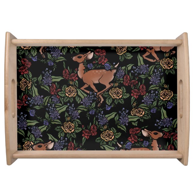 Deer Fawn Floral Pattern Serving Tray (Front)