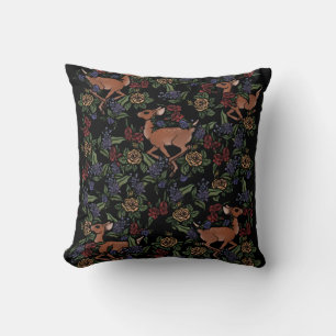 Deer Fawn Floral Pattern Throw Pillow