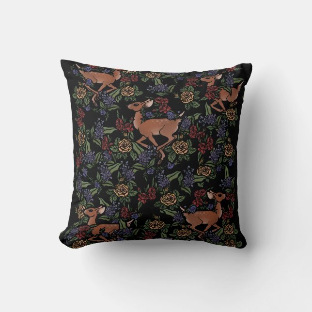 Deer Fawn Floral Pattern Throw Pillow (Front)