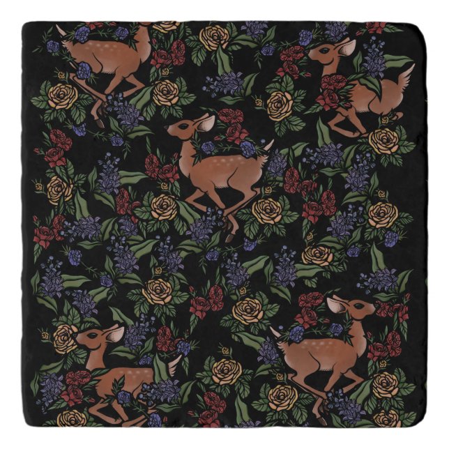 Deer Fawn Floral Pattern Trivet (Front)