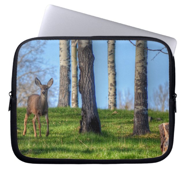Deer Fawn & Forest Trees Wildlife Animal Photo Laptop Sleeve (Front)