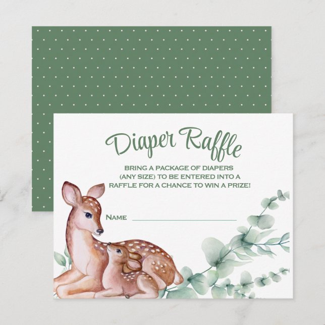 Deer Fawn Greenery  Baby Shower Diaper Raffle Card (Front/Back)
