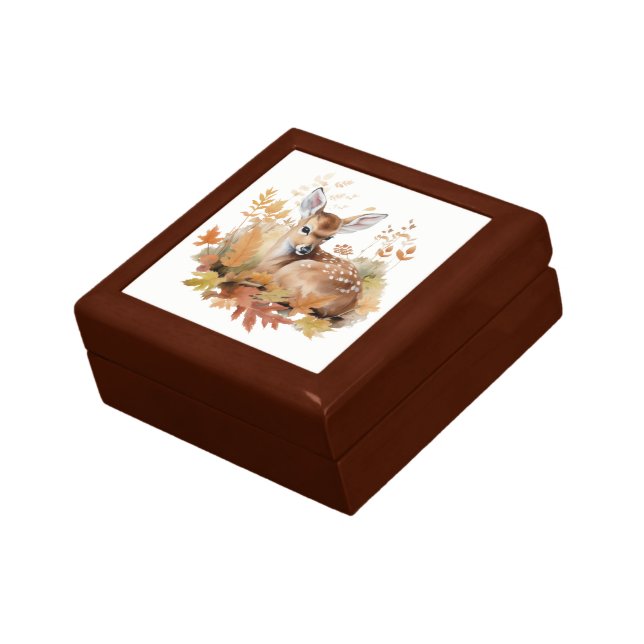 Deer Fawn in Autumn Leaves Gift Box (Side)