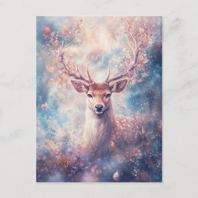Deer Fawn with Pink Flowering Antler Postcard (Front)