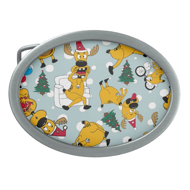 Deer Festive: Christmas Pattern Design Belt Buckle (Front)