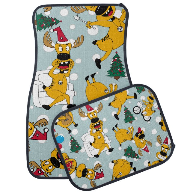 Deer Festive: Christmas Pattern Design Car Floor Mat (Set)