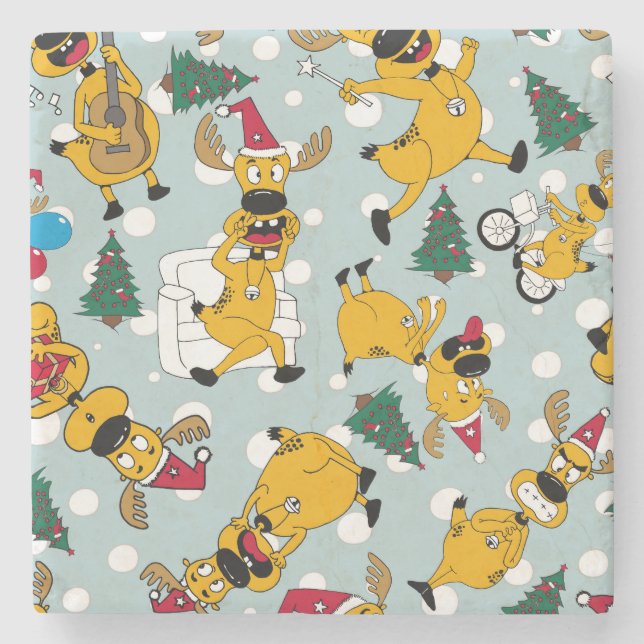Deer Festive: Christmas Pattern Design Stone Coaster (Front)