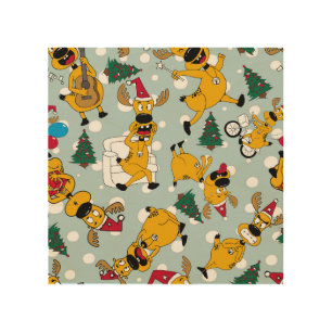 Deer Festive: Christmas Pattern Design Wood Wall Art
