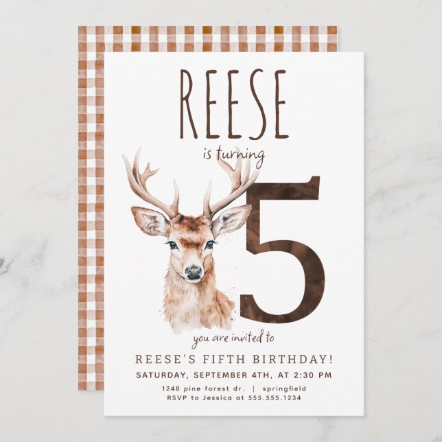 Deer Fifth Birthday Invitation (Front/Back)