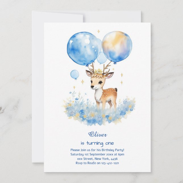 Deer First Birthday Invitation (Front)