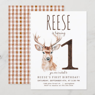 Deer First Birthday Invitation
