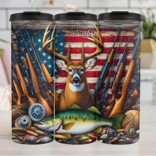Deer Fish Guns American Flag Thermal Tumbler