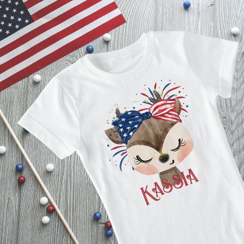 Deer Flag Hair Tie and Fireworks Personalized  T_Shirt