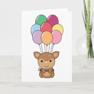 Deer Flies Up With Colorful Balloons Card