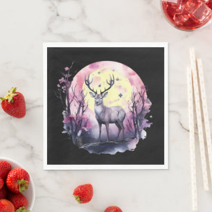 Deer Floral Artwork Wildlife Nature Animal Print F Napkins