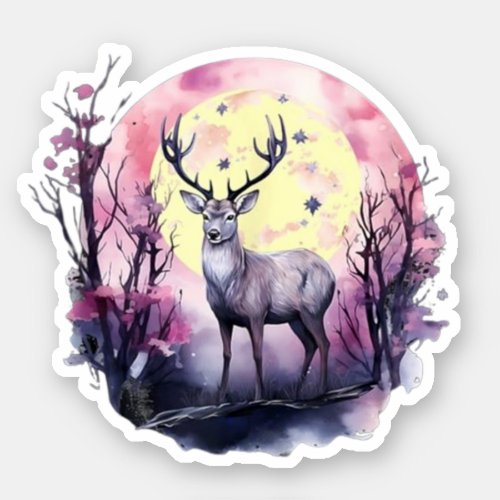 Deer Floral Artwork Wildlife Nature Animal Print F Sticker