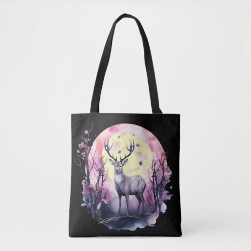 Deer Floral Artwork Wildlife Nature Animal Print F Tote Bag