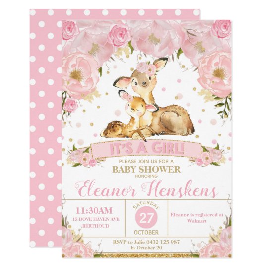 Deer Floral Baby Shower Invitation Girl | Zazzle.com