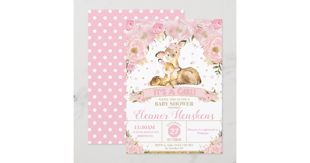 Deer Floral Baby Shower Invitation Girl | Zazzle