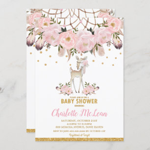 Deer Floral Dream Catcher Baby Shower Boho Girl Invitation