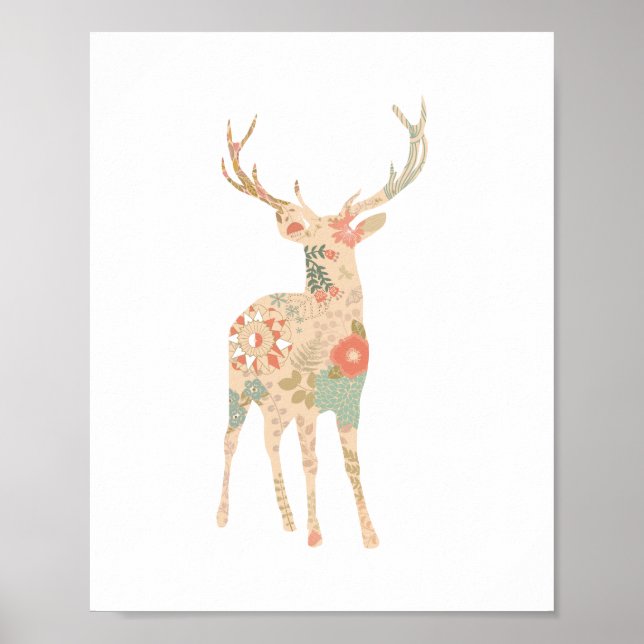 Deer Floral Silhouette Flowers Poster (Front)