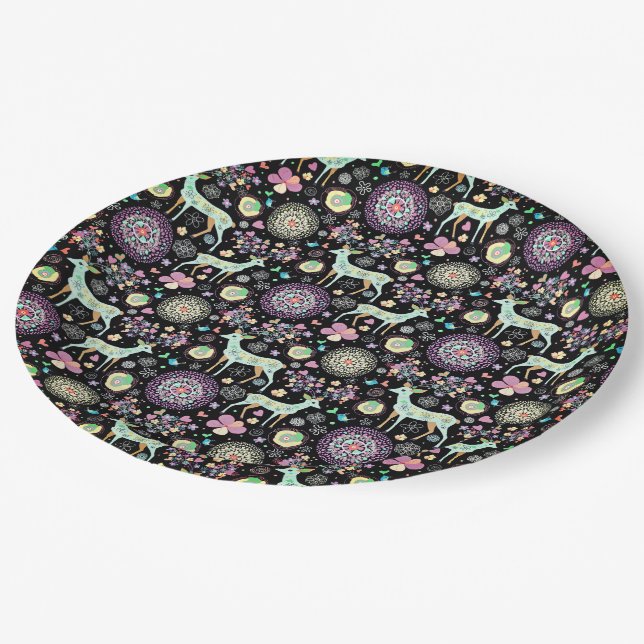 Deer Flowers Snowflake Heart Birds  Paper Plates (Angled)
