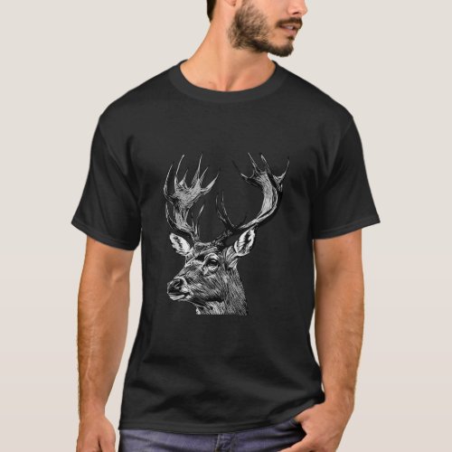 Deer Forest Animal Portrait Motif Hunter Wildlife  T_Shirt