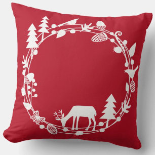 Deer Forest Circle Winter Holidays Throw Pillow