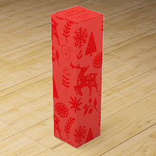 Deer Forest Folk Art Red Wine Gift Box