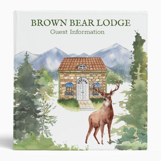 Deer Forest Woodland Cabin Guest Information 3 Ring Binder (Front)