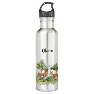 Deer forest woodland name stainless steel water bottle