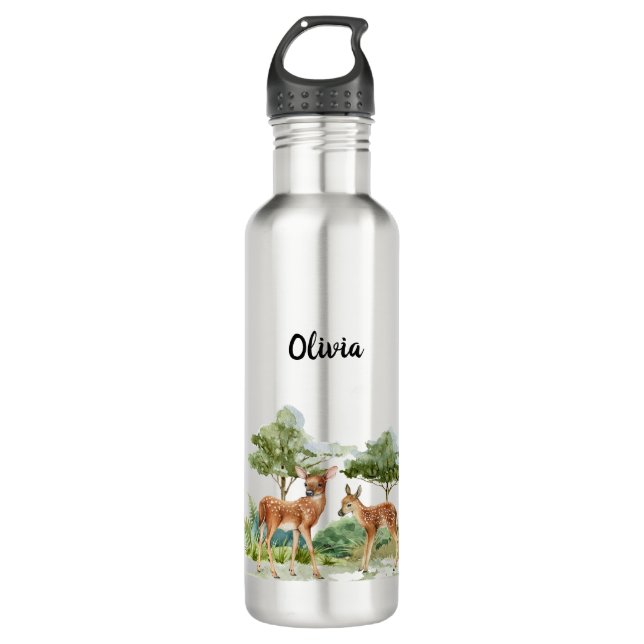 Deer forest woodland name  stainless steel water bottle (Front)