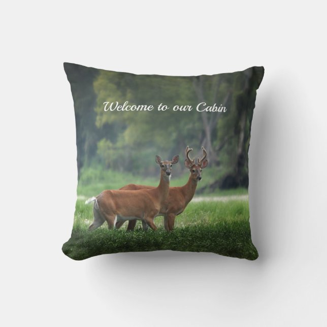Deer, Forest Woodland Throw Pillow (Front)