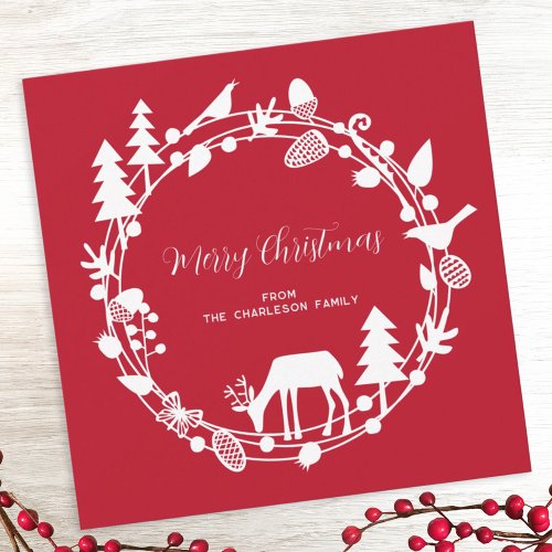 Deer Forest Wreath Christmas Holiday Card