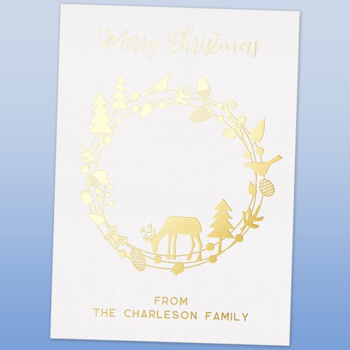 Deer Forest Wreath Holiday Real Foil Card