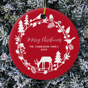 Deer Forest Wreath Personalized Ceramic Ornament