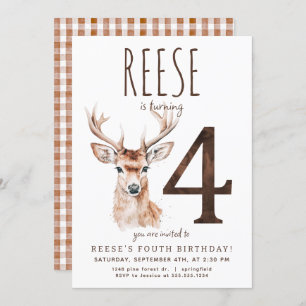 Deer fourth Birthday Invitation