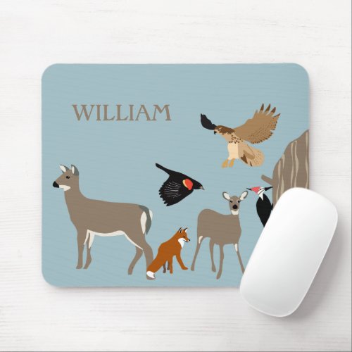 Deer Fox and Birds Animals Personalized Mouse Pad