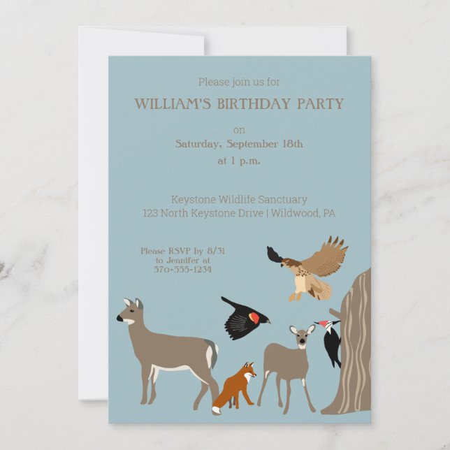 Deer, Fox and Birds Wild Animals Birthday Party Invitation (Front)