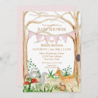 Deer Fox Cute Animal Rabbit Owl Forest Baby Shower Invitation